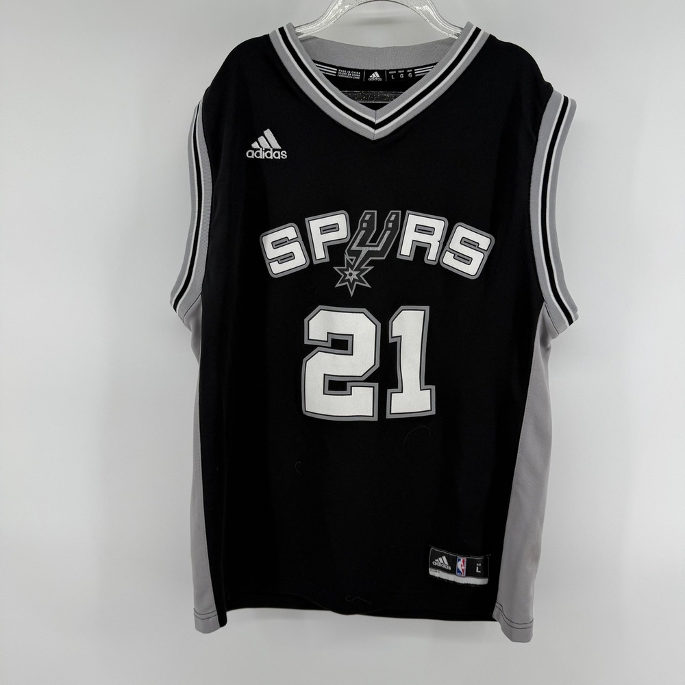 Kids Adidas Tim Duncan San Antonio Spurs Basketball Jersey Size L Black Gray